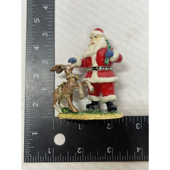 New In Box Art Form Santa Clause Reindeer Training Day Rhinestone Trinket Box 3" - Picture 6 of 7